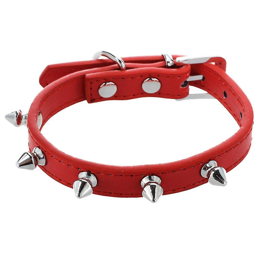 Pu Studs Rivet Collar For Dog, Cat Pet Red Xs