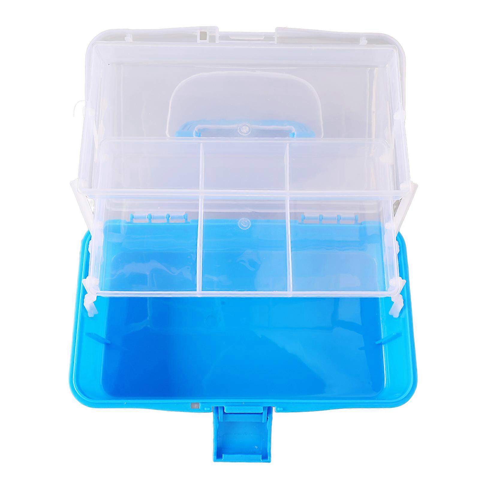 Three Layer Plastic Storage Box Folding Tool Box with Handle Portable Multipurpose Organizer for Art Craft Cosmetic Accessories Sky Blue