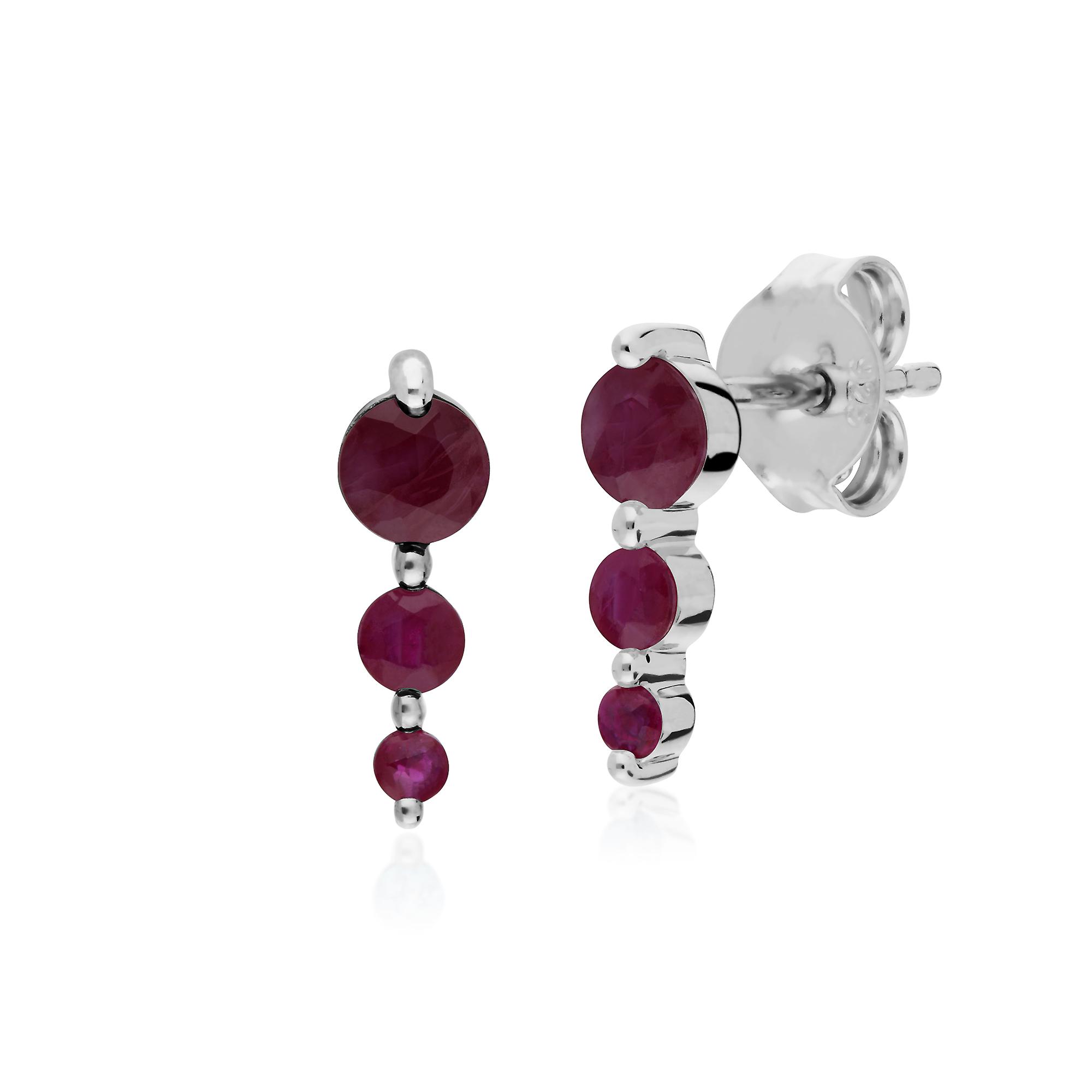 Classic Round Ruby Gradient Drop Stud Earrings in 925 Sterling Silver 270E025505925