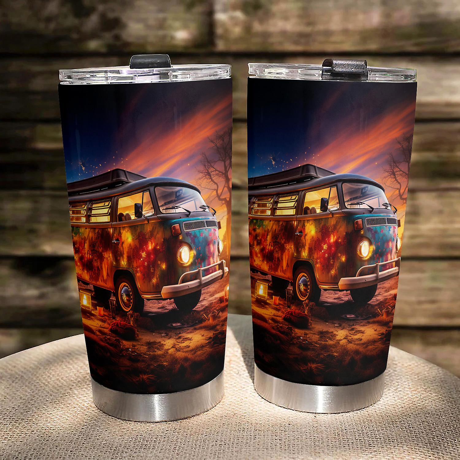 Oasisdream 20oz Shiny Bus Driving at Night Stainless Steel Tumbler with Lid Vacuum Insulated Cup for Coffee and Tea