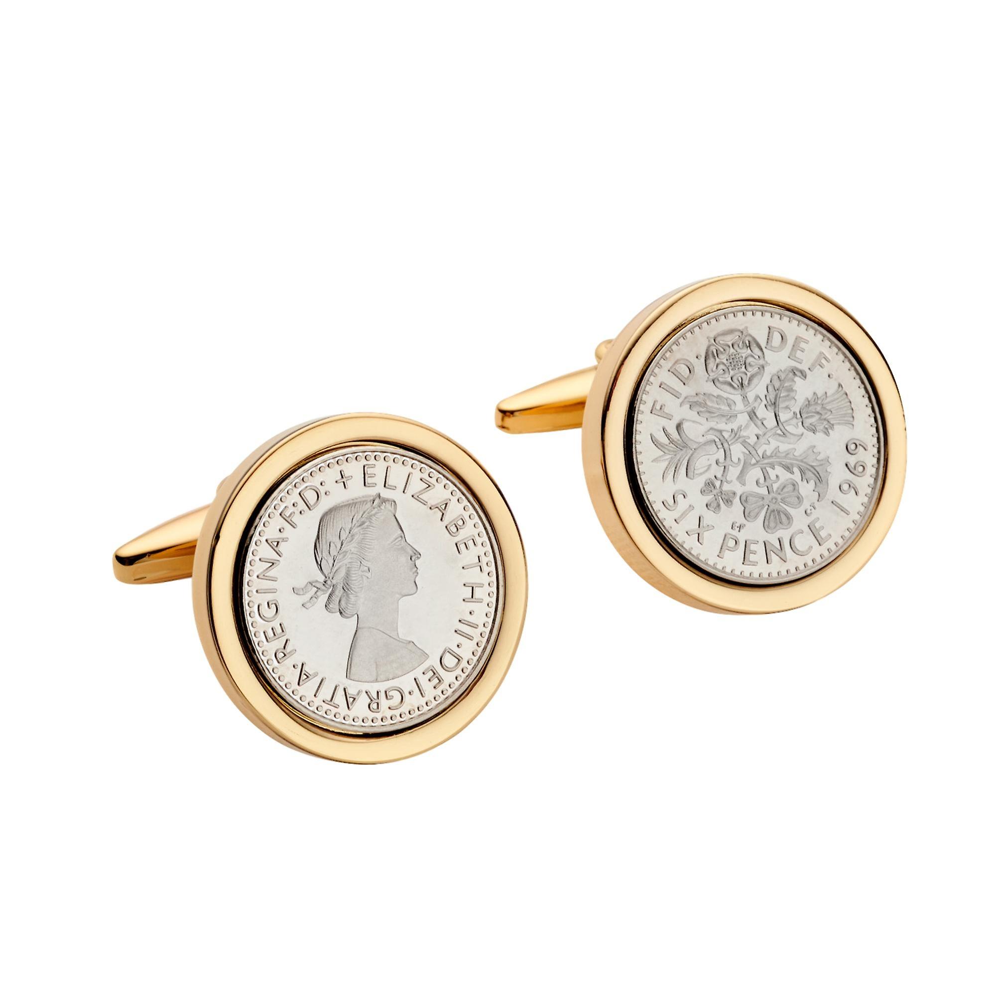 Lucky Sixpence Cufflinks in Gold Mount | 1969