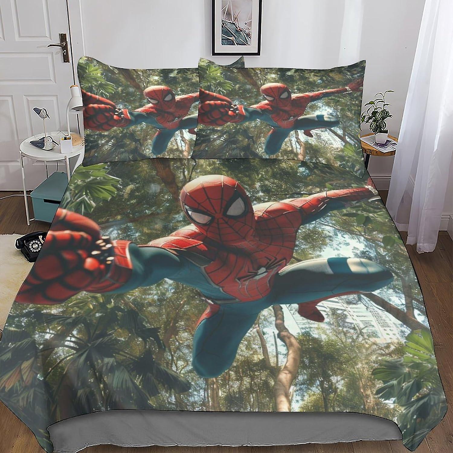 DSJackson Cool Spider Man Exclusive Bedding Sets with Hidden Zipper Closure - Luxurious 3-Piece Movies Duvet Cover Set with Striking 3D Print And Pill