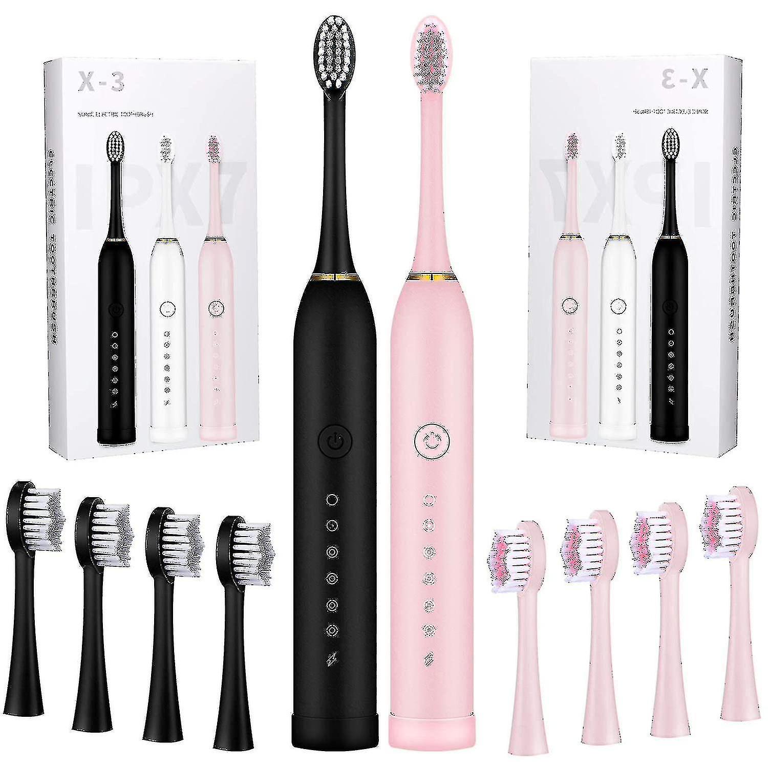 2 Pcs 6 Modes Electric Toothbrushes Rechargeable Electric Toothbrush With 2 Minutes Timer, 8 Pcs Rep