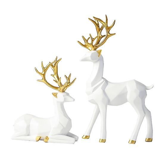 2Pcs/Set Deer Figurine Active Poses Origami Design Resin Christmas Reindeer Couple Sculpture for Desktop
