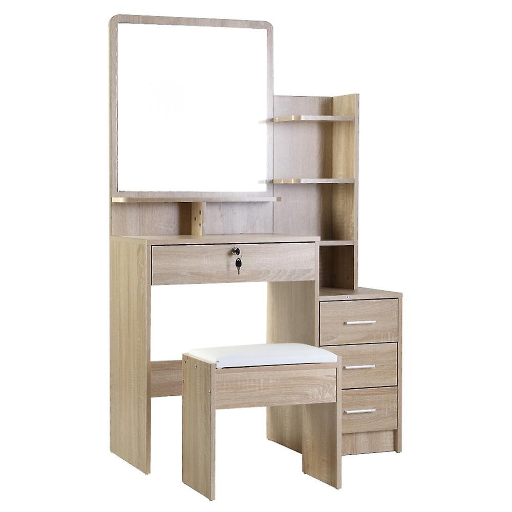 Artiss Dressing Table Mirror Stool Set Vanity Makeup Desk Organizer Drawer Oak Dressing Tables