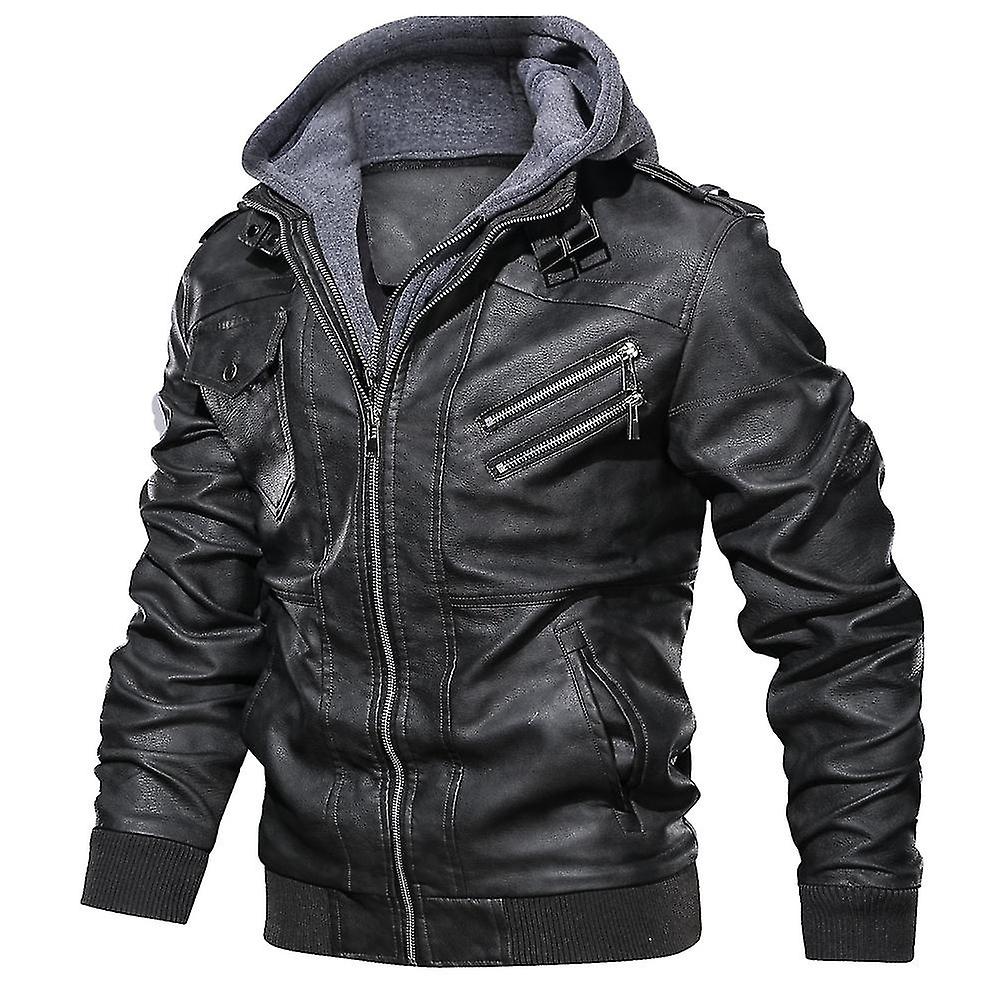 Mens Brown Leather Motorcycle Jacket With Removable Hood