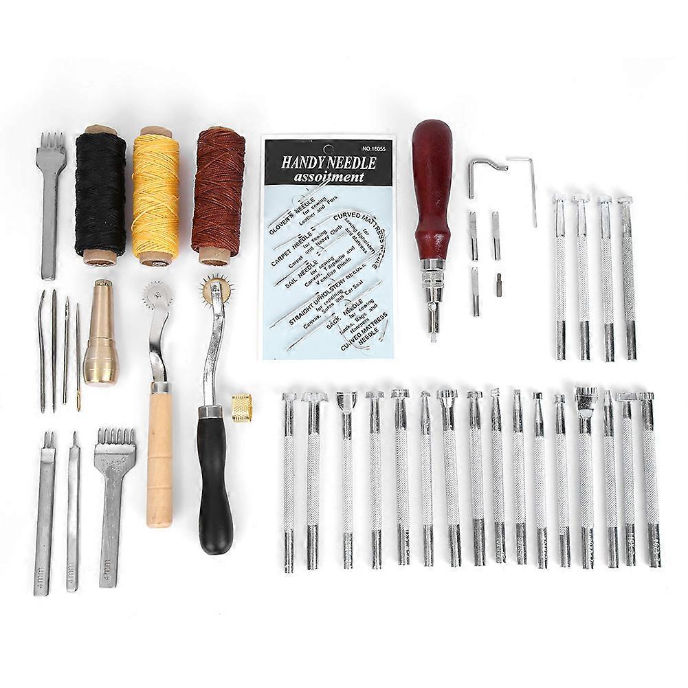 48pcs Multi Shape Leather Stamp Punch Tools with Awl Needle Tool Set for Leather Craft Working
