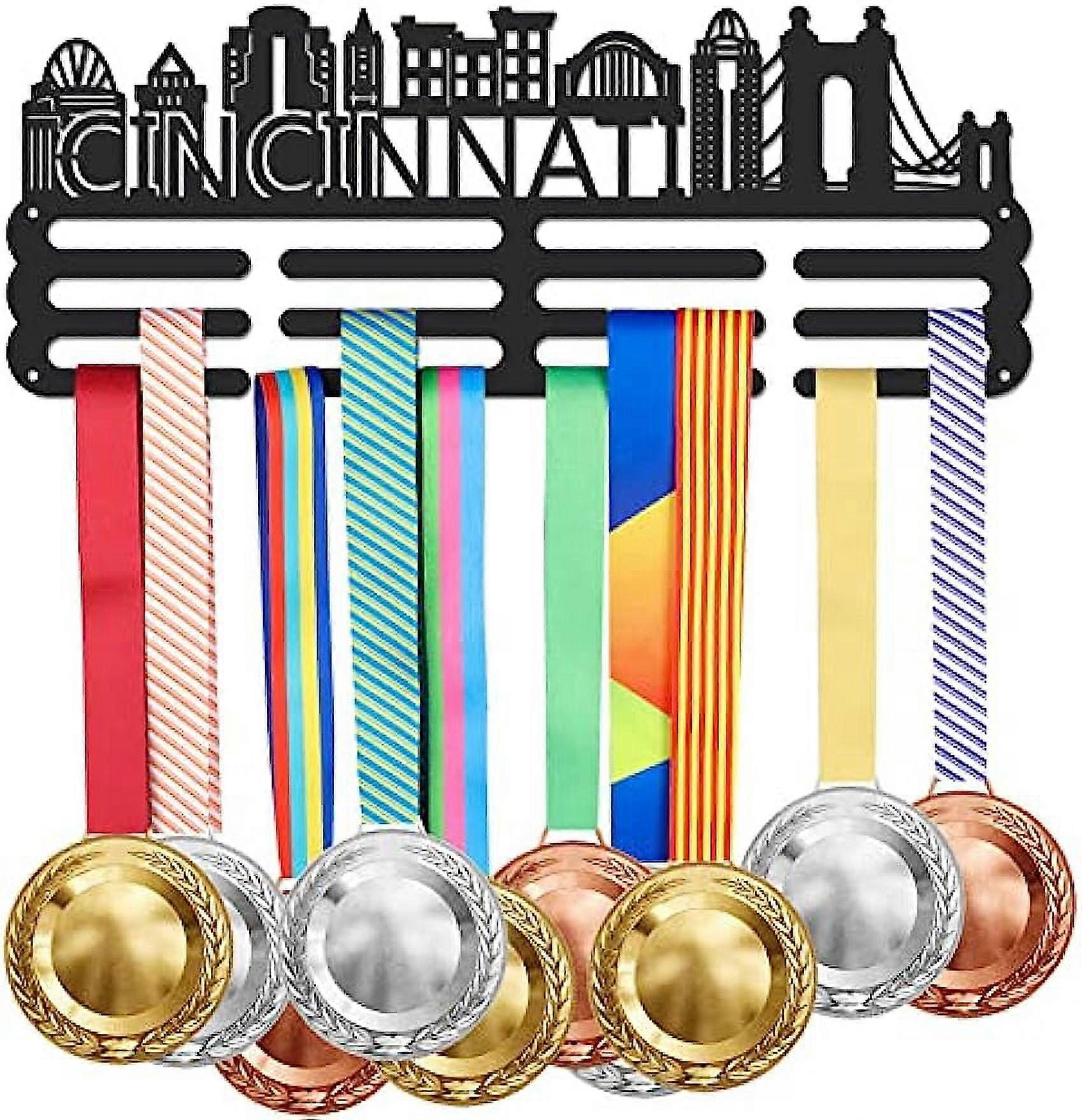 1set Cincinnati Cityscape Medal Hook Wall Medal Display Rack Running Soccer Competion Exercise Medal Display