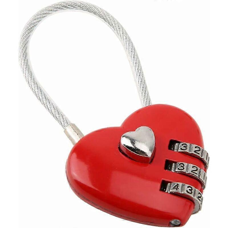 Heart Shaped Padlock, 3 Digit Mini Code Lock, with Love Heart Wire Cable