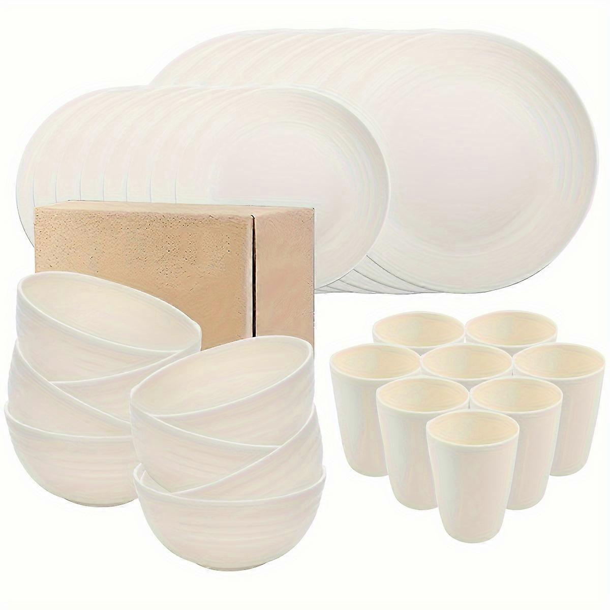 16/32pcs Unbreakable Round Plastic Dinnerware Set - Durable, Reusable, and Shatter-Resistant Tableware for Home, Restaurant, Picnic, and RV - Perfect