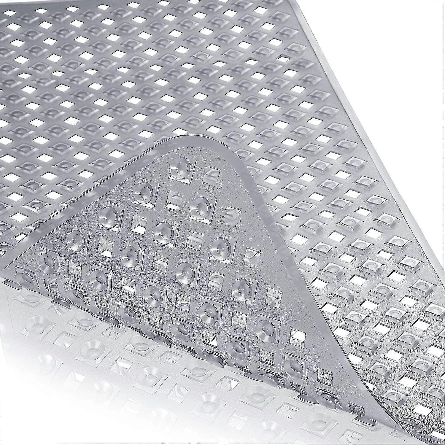 Non Slip Bathtub Mats With Drain Holes Suction Cups Machine Washable 27.5 X 15.5 In Clear Gray