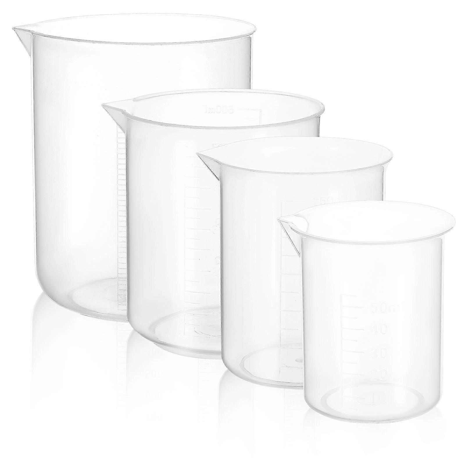 4 Stück Messbecher verdickte Kunststoff-Flüssigkeitsmessbecher mit Skala 50 ml / 250 ml / 500 ml / 1000 ml