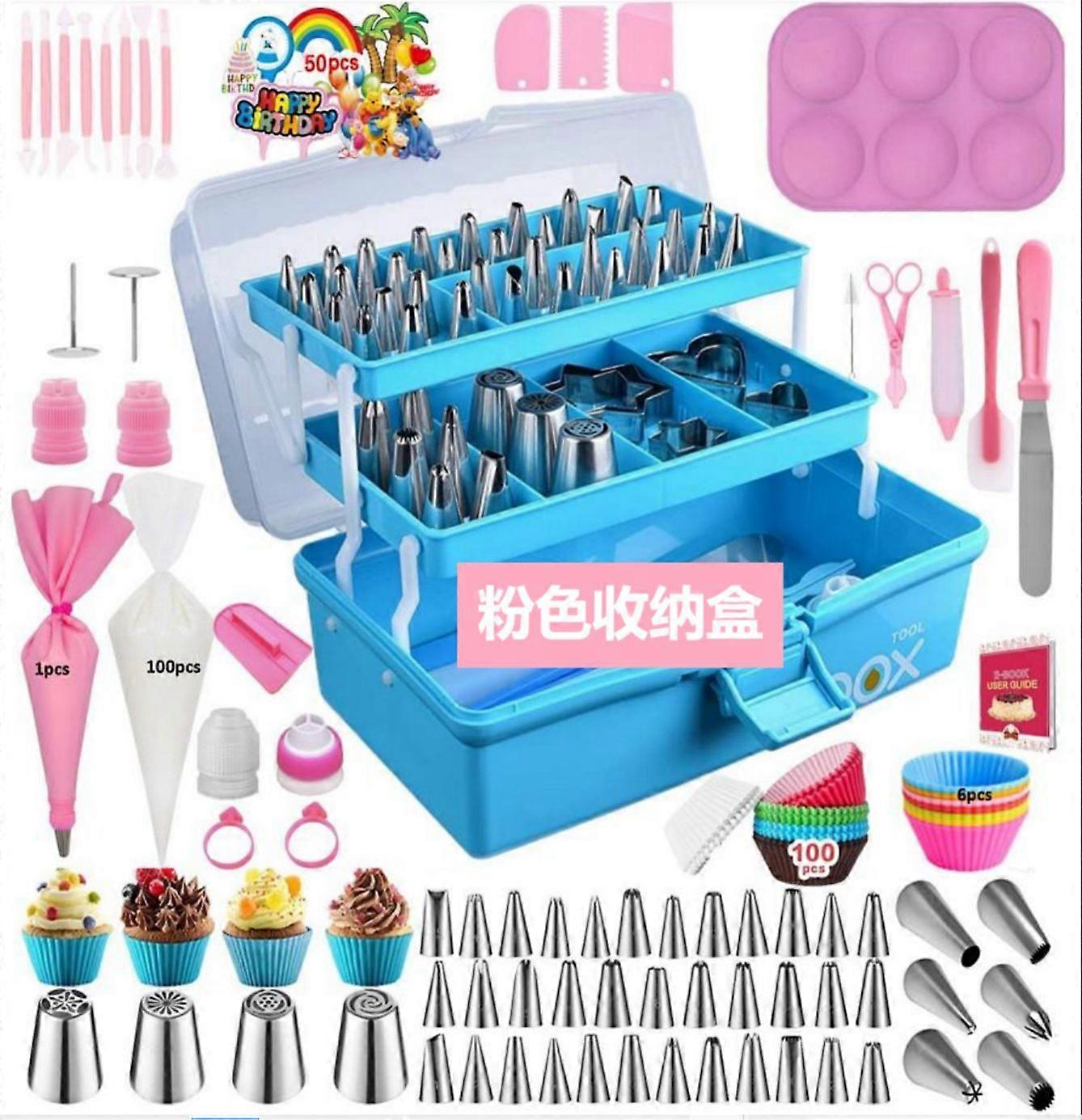 337-Piece Set Cake Mounting Nozzle Set Three-Layer Storage Blue Pink Folding Gift Box Baking Set