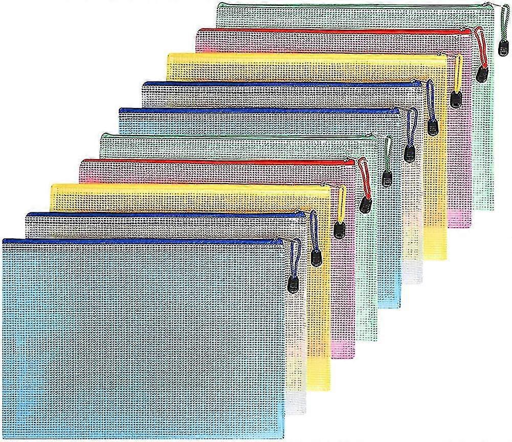 Document Bag A5, 10 Pieces File Zippered Bags, Mesh Plastic Zippered Pocket