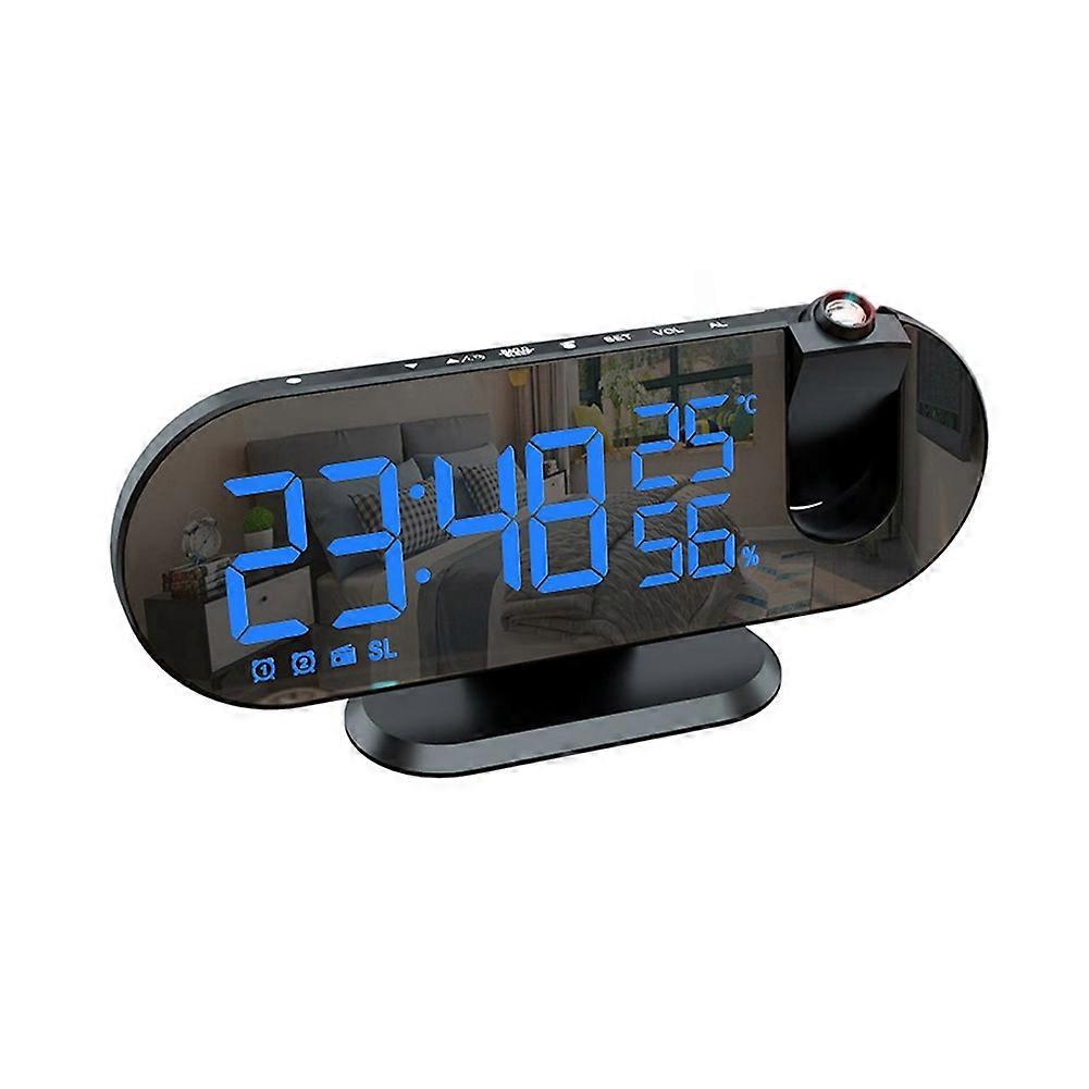 Temperature & Humidity Display Photosensitive Electronic Clock Mirror Projection Alarm Clock LED Large Screen Radio