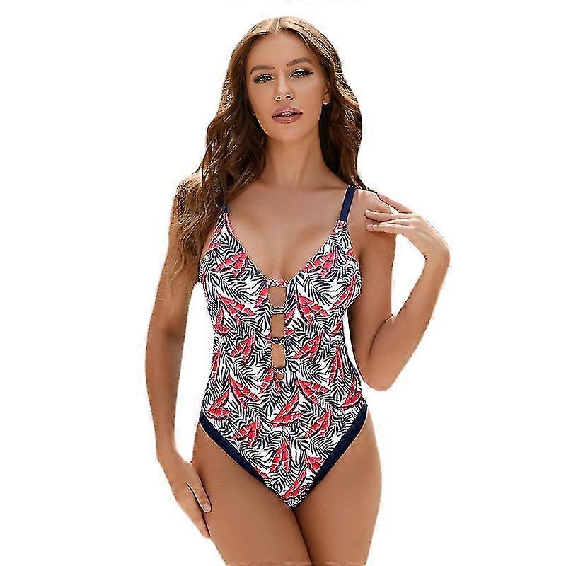 Kadın Tek Parça Mayo Mayo V Yaka Kesme Baskı Mayo