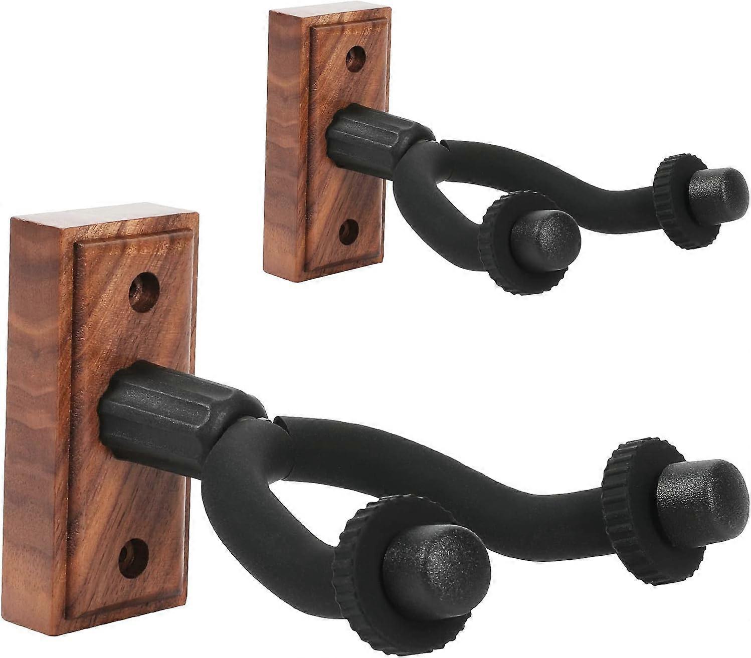 Väggmonterat gitarrstativ, uppsättning av 2 svarta valnötgitarrstativkrokar för akustisk gitarr, elgitarr, mandolin, bas, banjo, ukulele