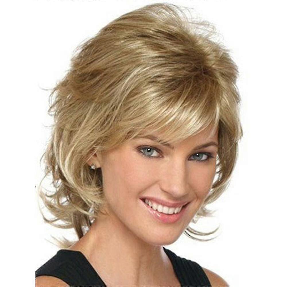 women blonde natural short curly wig wavy hair bangs cosplay full synt