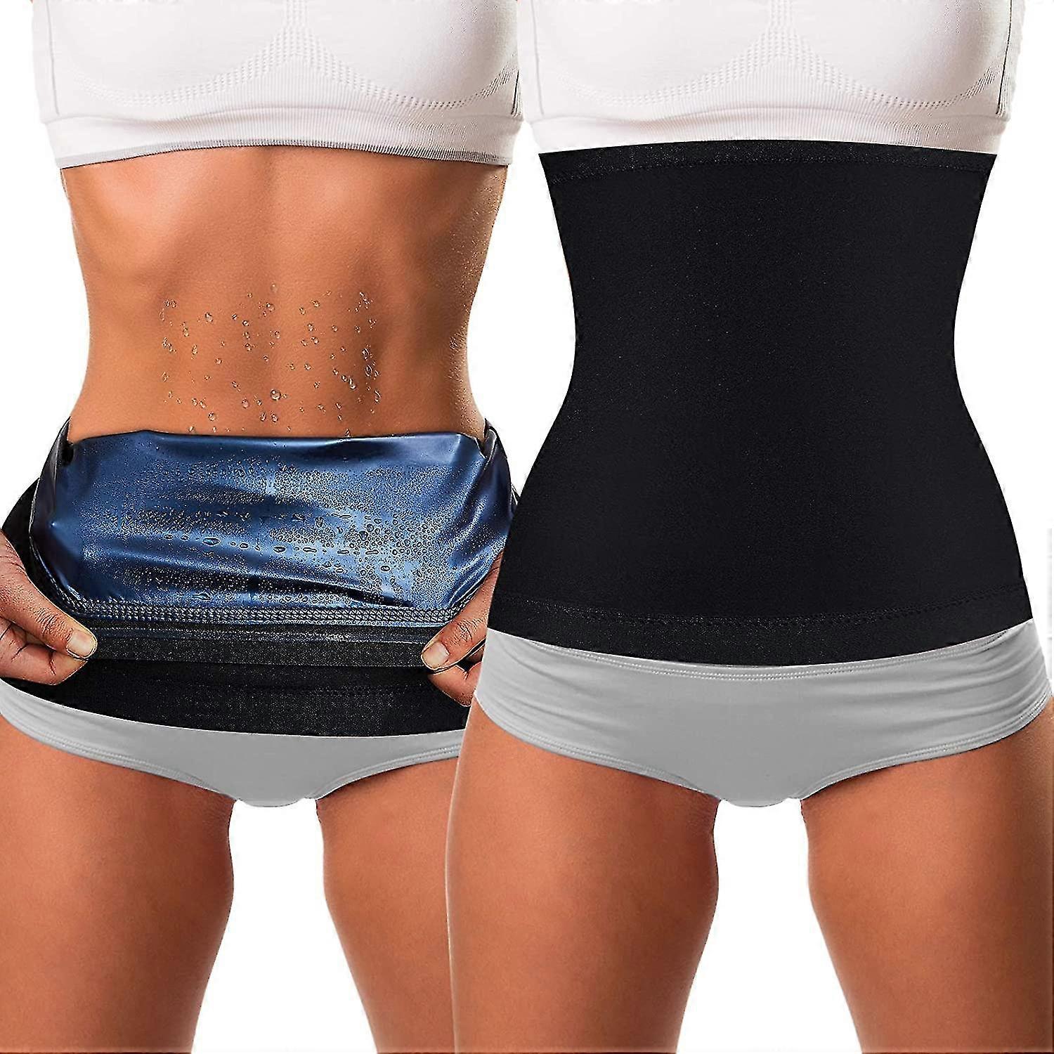2 pieces waist trimmer for women sweat wrap sweat waist trainer sweat tummy workout belt stomach wraps for bodybuilding