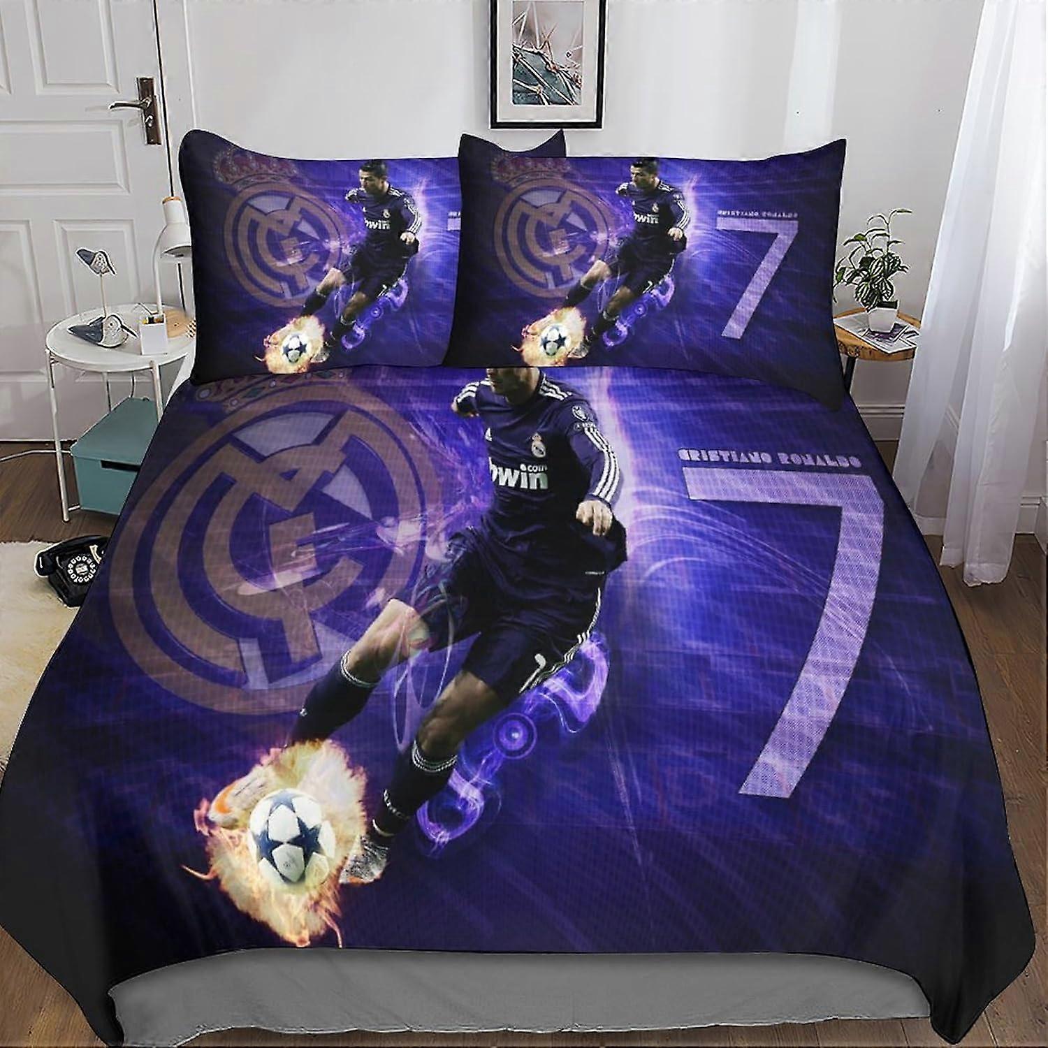 Cristiano R 3D Bedding Set, 3 Pcs Bedding Set CR7 Microfiber Duvet Cover & Pillowcases with Zipper Closure for Single or Double Bed
