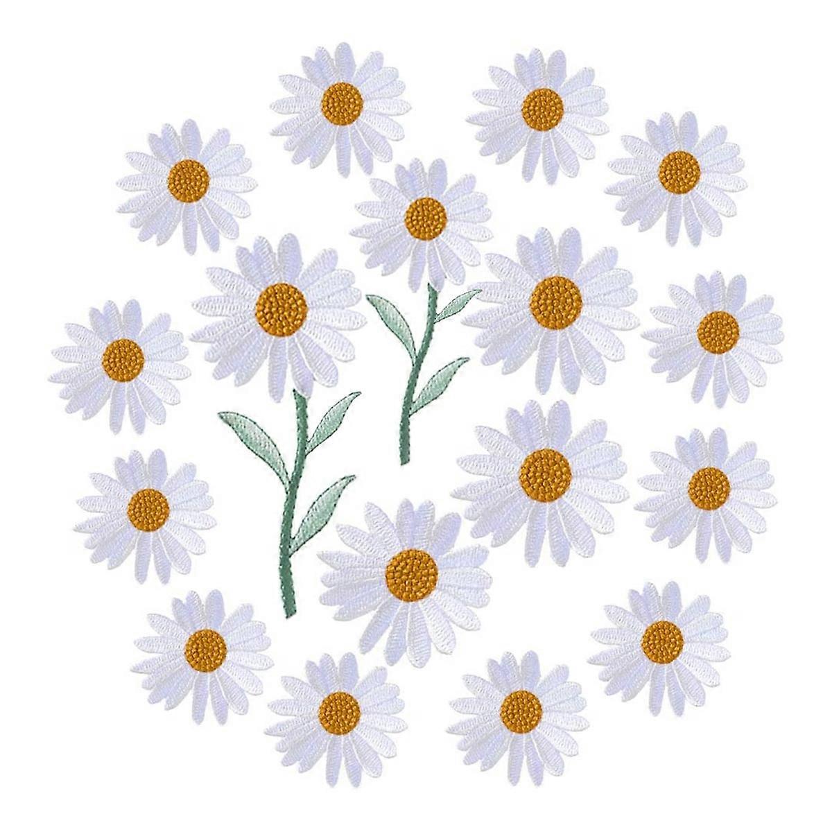 17Pcs Daisy Flower Embroidered Iron/Sew on Applique for Dress Backpack Jacket (White)
