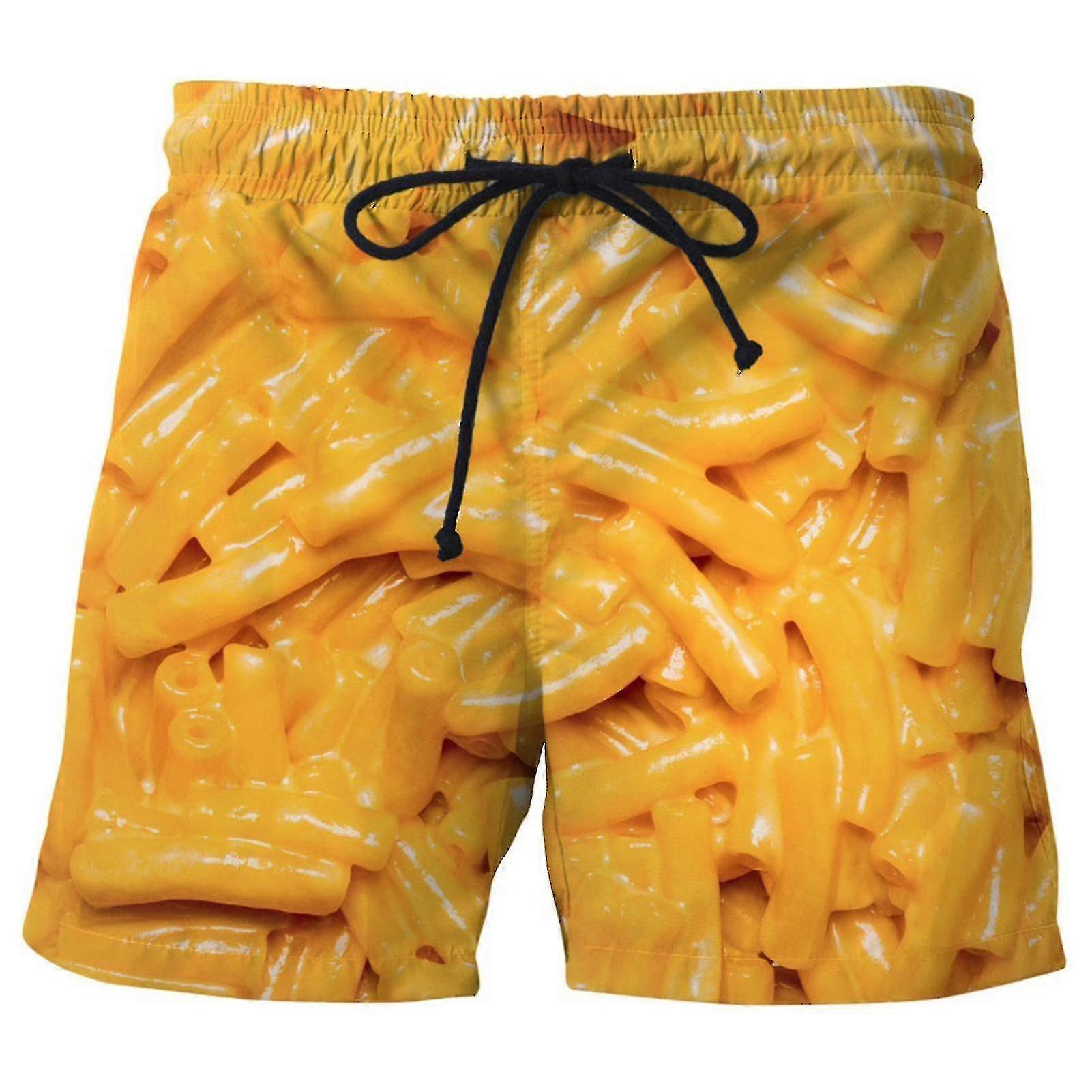 Sausage Print Men Shorts Wide Leg Elastic Waist Drawstring Food Shorts