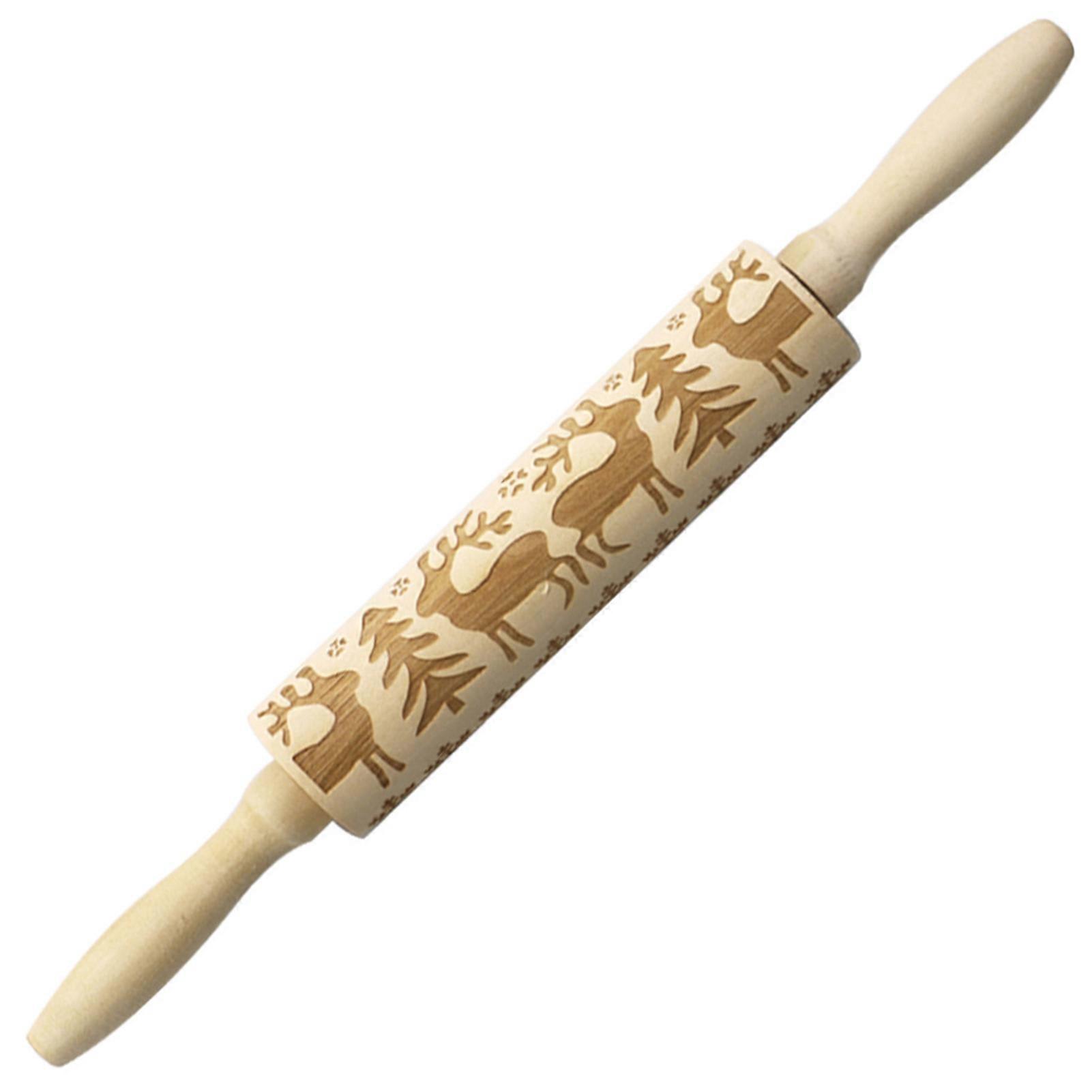 Christmas Style Wooden Rolling Pin Household Non Stick Dough Roller for Baking Biscuits