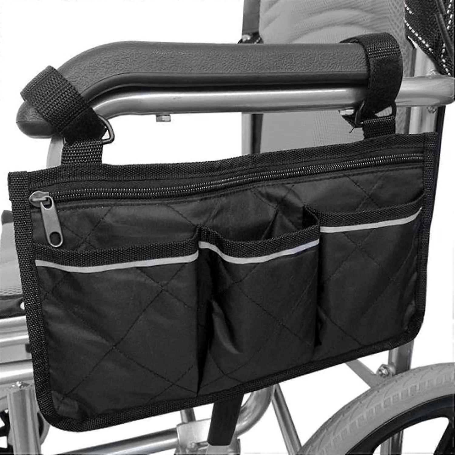 Wheelchair Side Organizer Storage Bag Universal Water Resistant Armrest Pouch With Pockets And Reflective Strip For Most Wheelchairs Walkers Or Rollat
