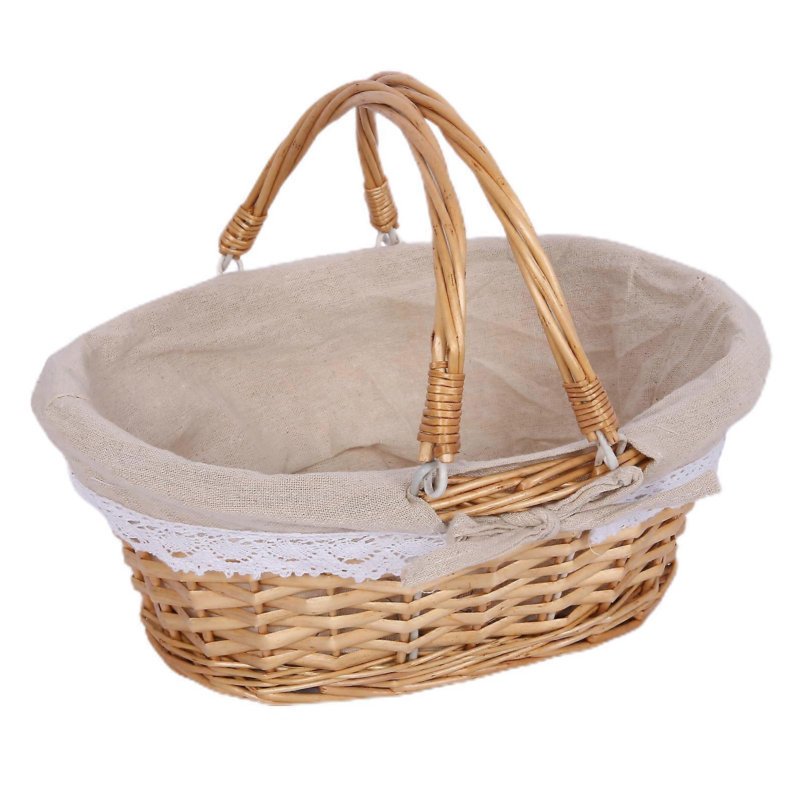 Wicker Picnic Basket Willow Woven Hand Basket Rustic Picnic Activities Handle Basket