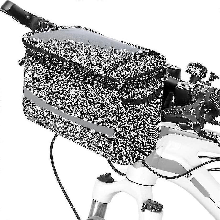 Bicycle Handlebar Bag, Cool Bag With Reflective Stripesgrey