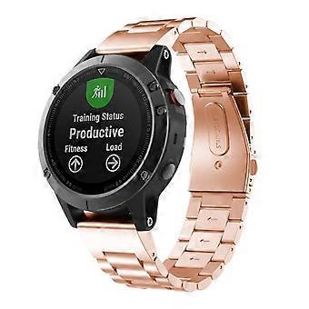 For Garmin Fenix 5X Three-Bead Stainless Steel Metal Watch Band