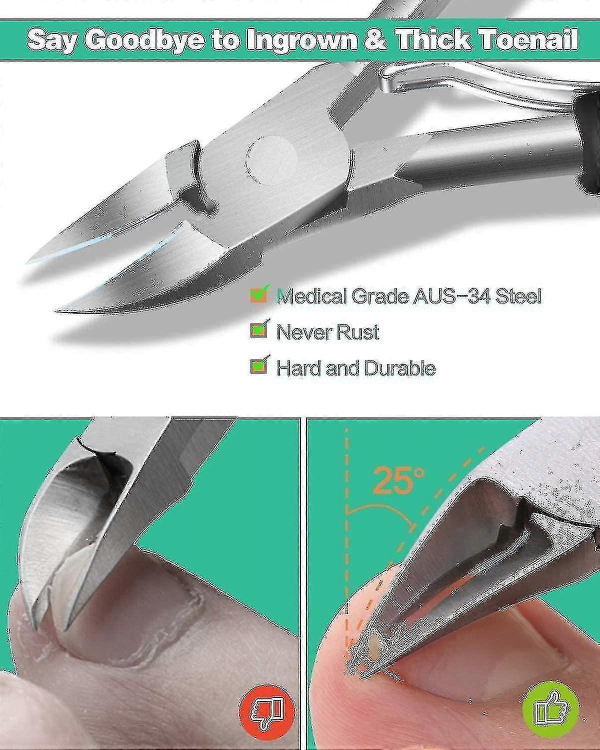 Tagliaunghie per unghie spesse e incarnite per anziani - Tagliaunghie in acciaio inossidabile con impugnatura morbida e lima per unghie