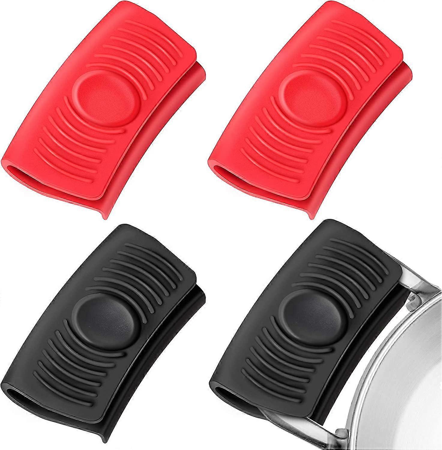 2 Pairs Support Silicone Handle Holder Insulated Pot Handle Hot Pot Handle Holder For Baking Pan, Red And Black