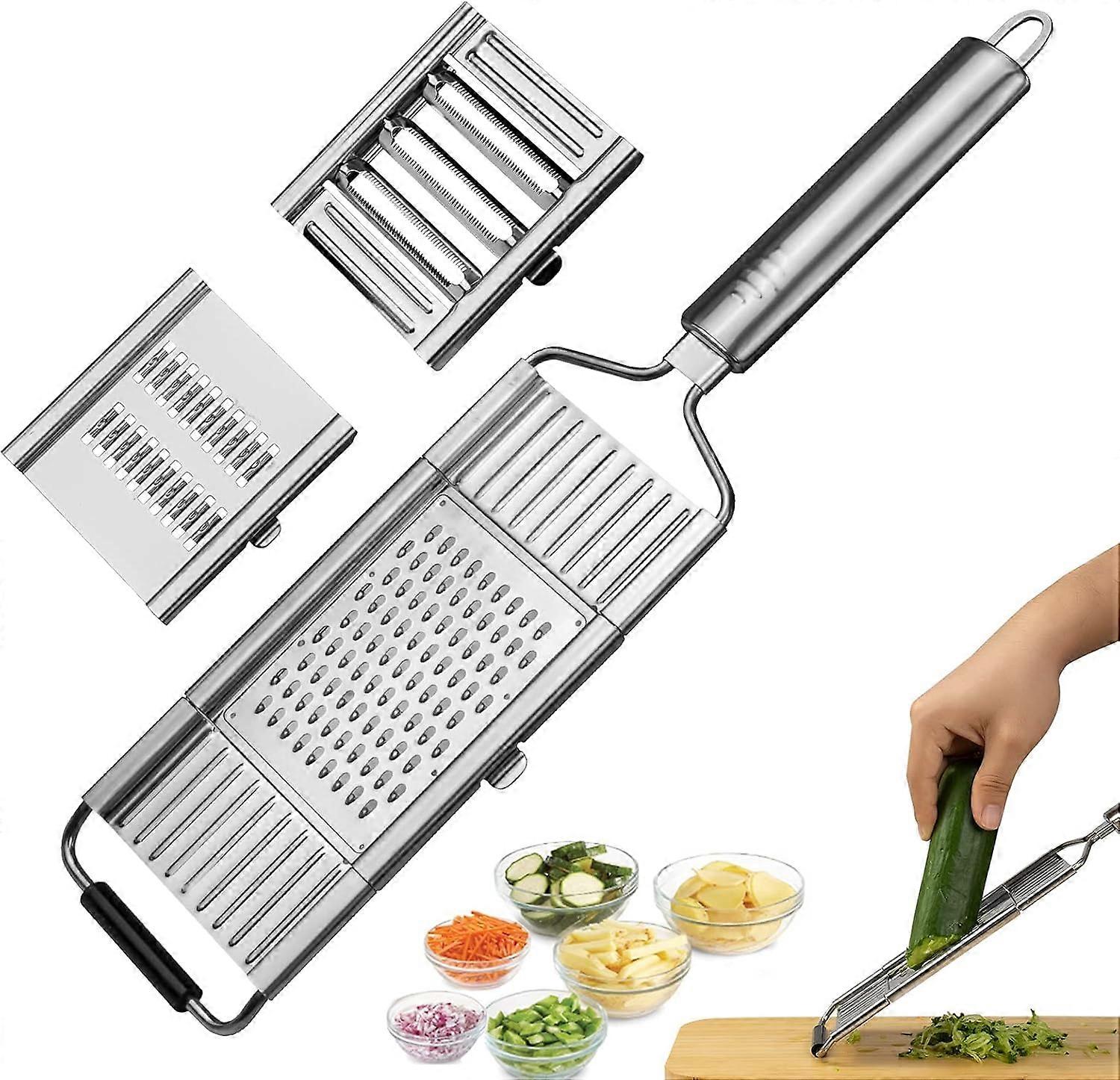 Multi-Purpose Cheese Grater Stainless Steel Vegetable Slicer, 3 in 1 Flat Hand-Held Cutter Slicer for Kitchen with Adjustable Blades for Lemon Vegeta