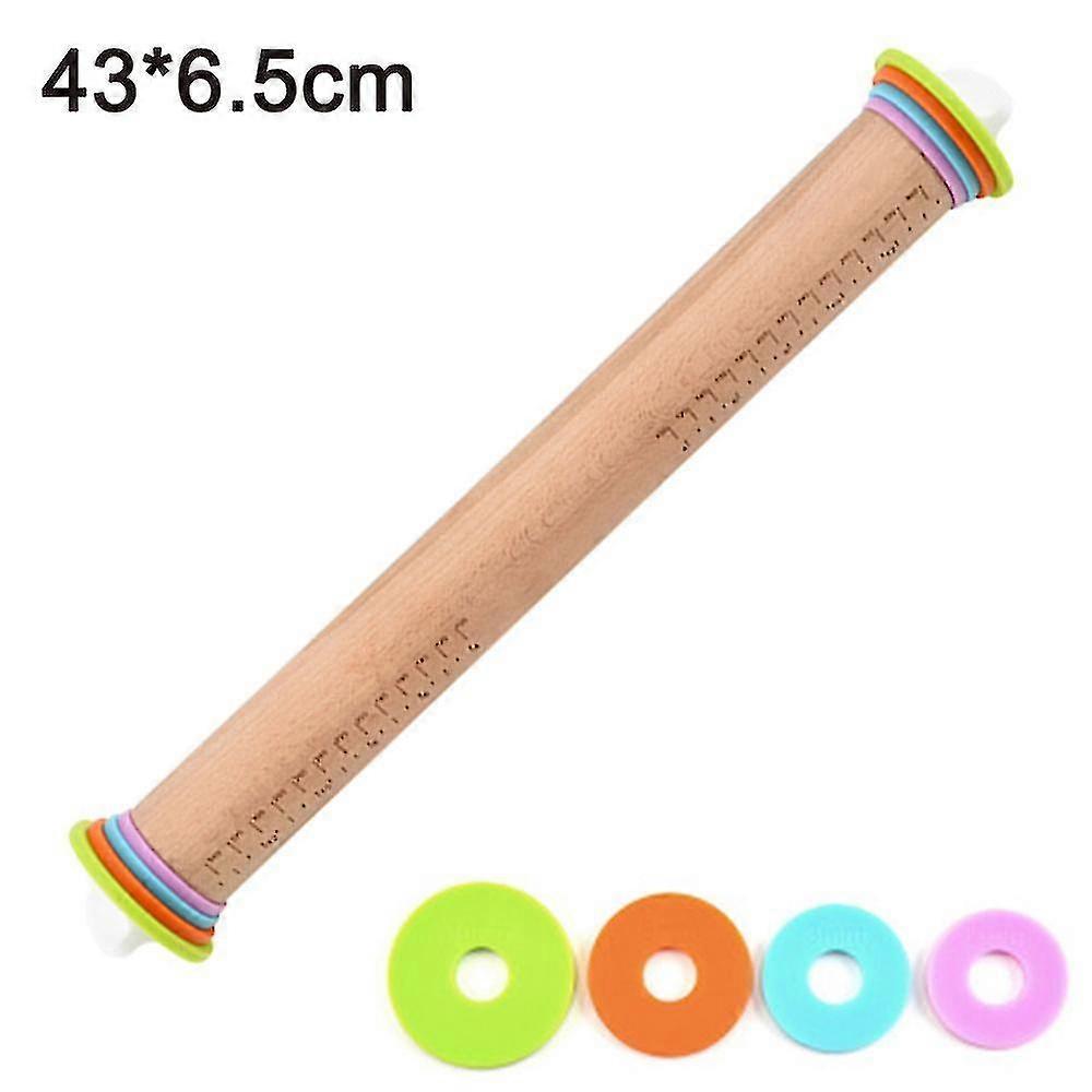 Adjustable Solid Wood Rolling Pin To Adjust The Thickness Scale Flour