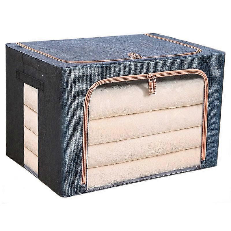 50x40x33cm 66L Clothes Storage Bins Linen Fabric Storage Box with Clear Window and Metal Frame
