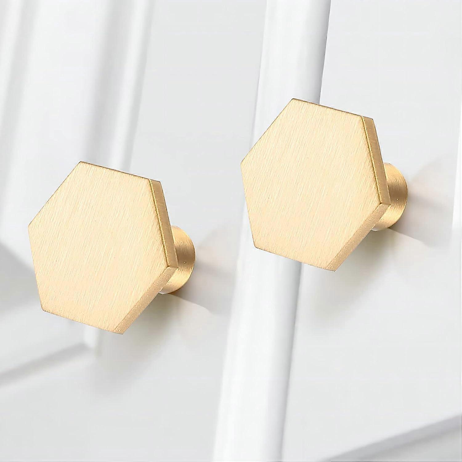 6 Pieces Door Knobs, Brass Cabinet Knobs, Gold Cabinet Knobs, Dresser Drawer Knobs, Hexagonal Single Hole Handle for Kitchen, Office, Cupboard, with S
