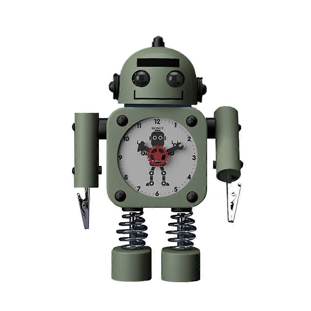 Robot alarm clock student clock battery-powered metal shell Green