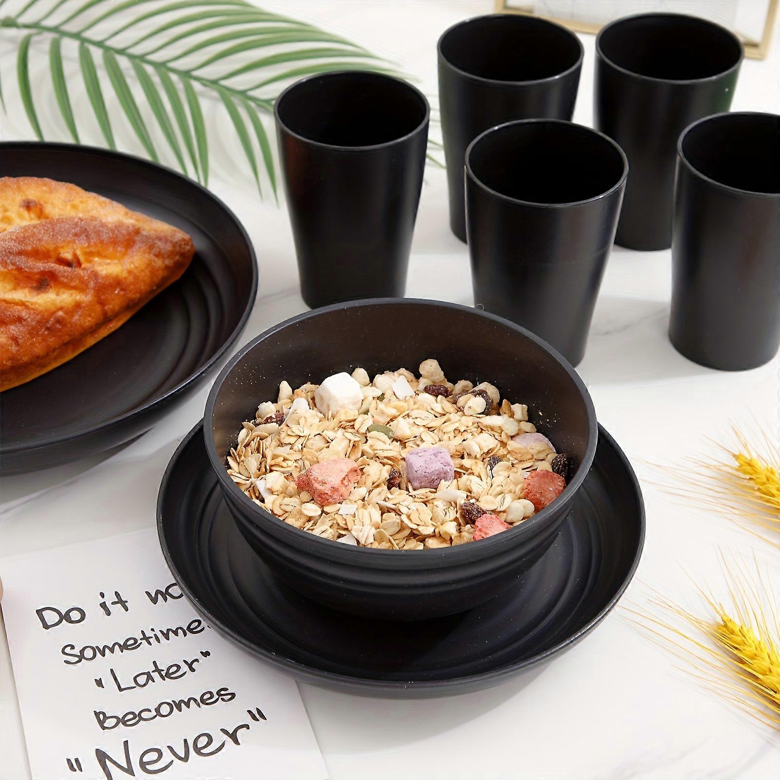 24pcs Reusable Dinnerware, Include 6pcs Dinner Plates, 6pcs Dessert Plates, 6pcs Bowls, 6pcs Cups, Microwave Dishwasher Safe, Unbreakable Light Weight