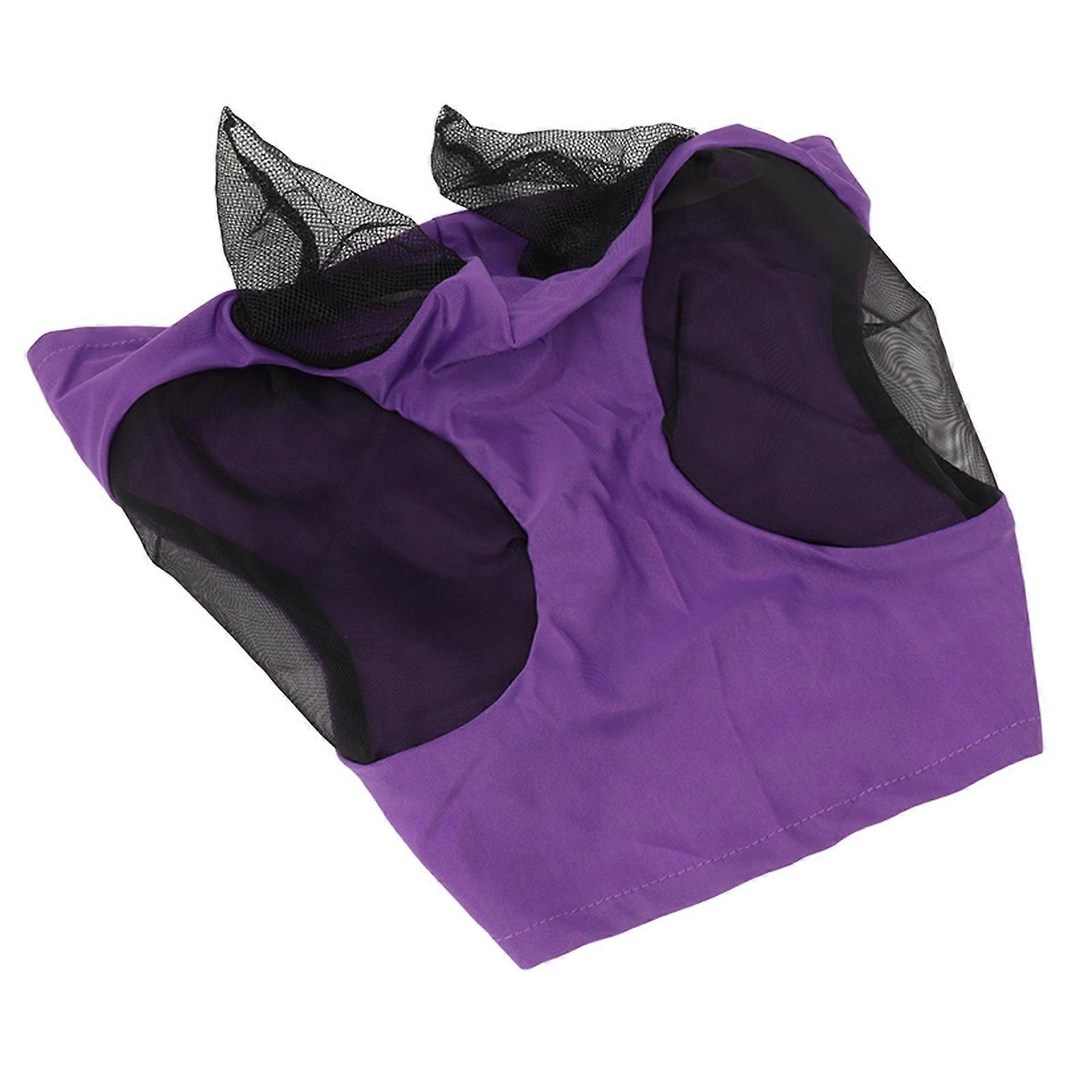 Purple Horse Mesh Fly Mask with Ears Protection - Breathable Elastic Face Mask for Riding Equestrian