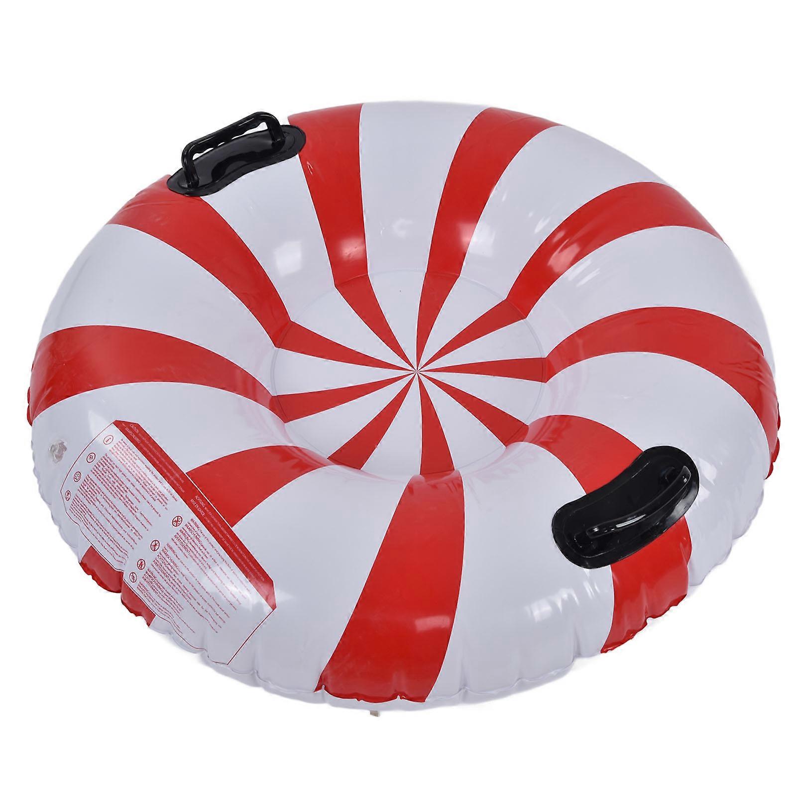 Snow Tube Inflatable Skiing Ring for Adults Round Winter Sled with 2 Handles - Red White