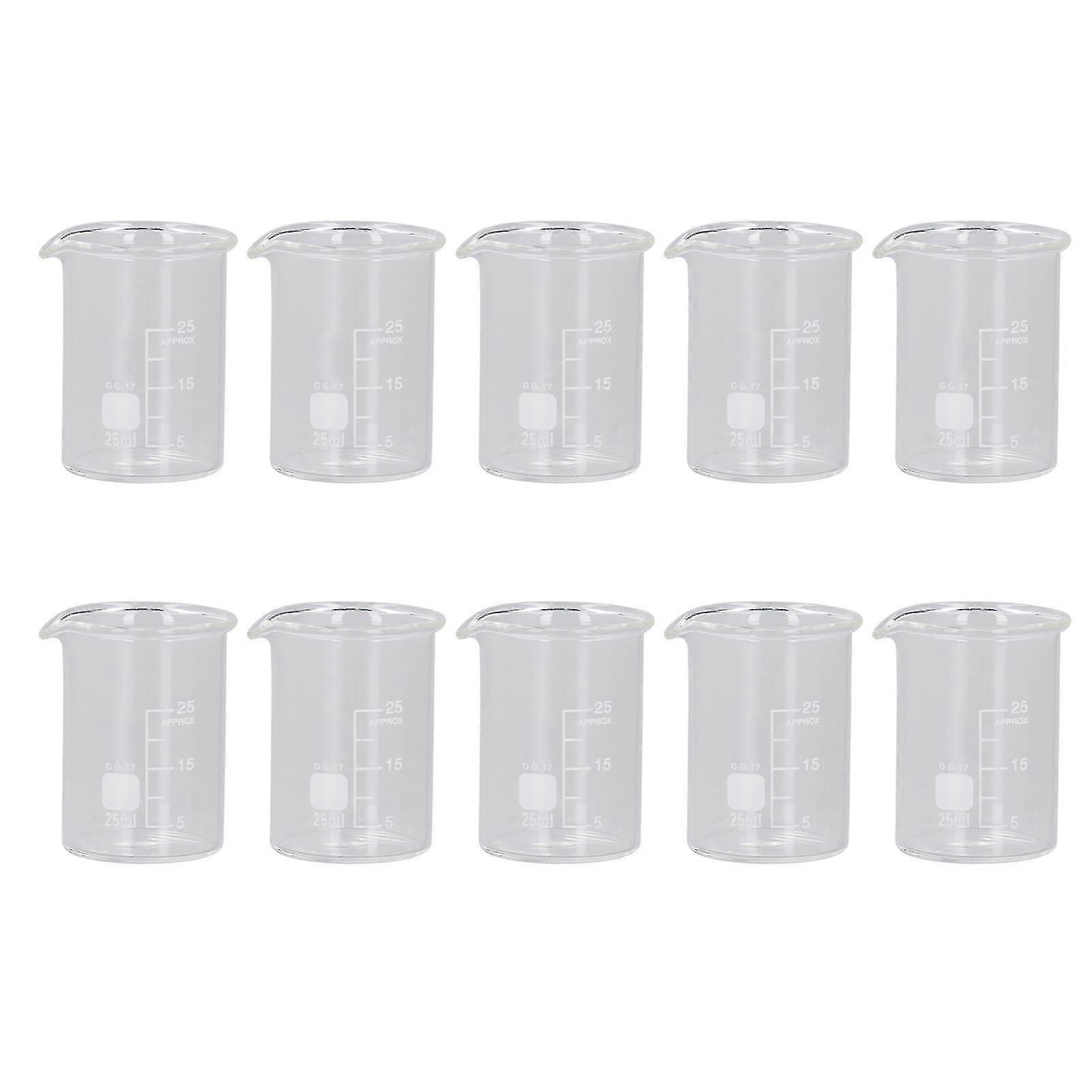 Ensemble de 10 gobelets en verre de 25 ml - Tasse à mesurer avec échelle pour les expériences et l’enseignement