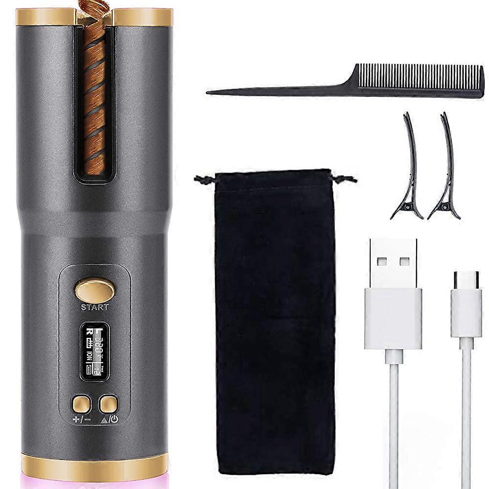 Cordless Auto Curler, Rechargeable Auto Hair Curler with 4 Temperature & Timer Settings, Auto Shut-Off Portable Curling Wand for Hair Styling