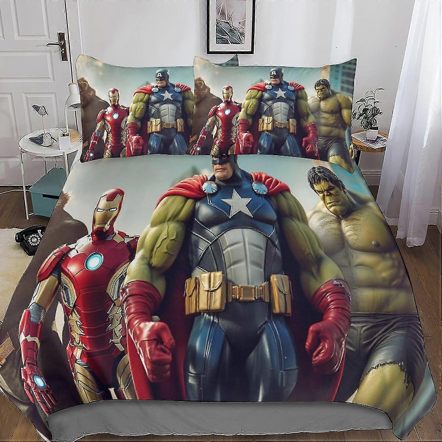 o4230 Bed Sheets DSJackson Cool Avengers Modern Comforter Cover Set with Hidden Zipper Closure - Trendy Microfiber Movies Bedding with 3D Print, 3-Pie