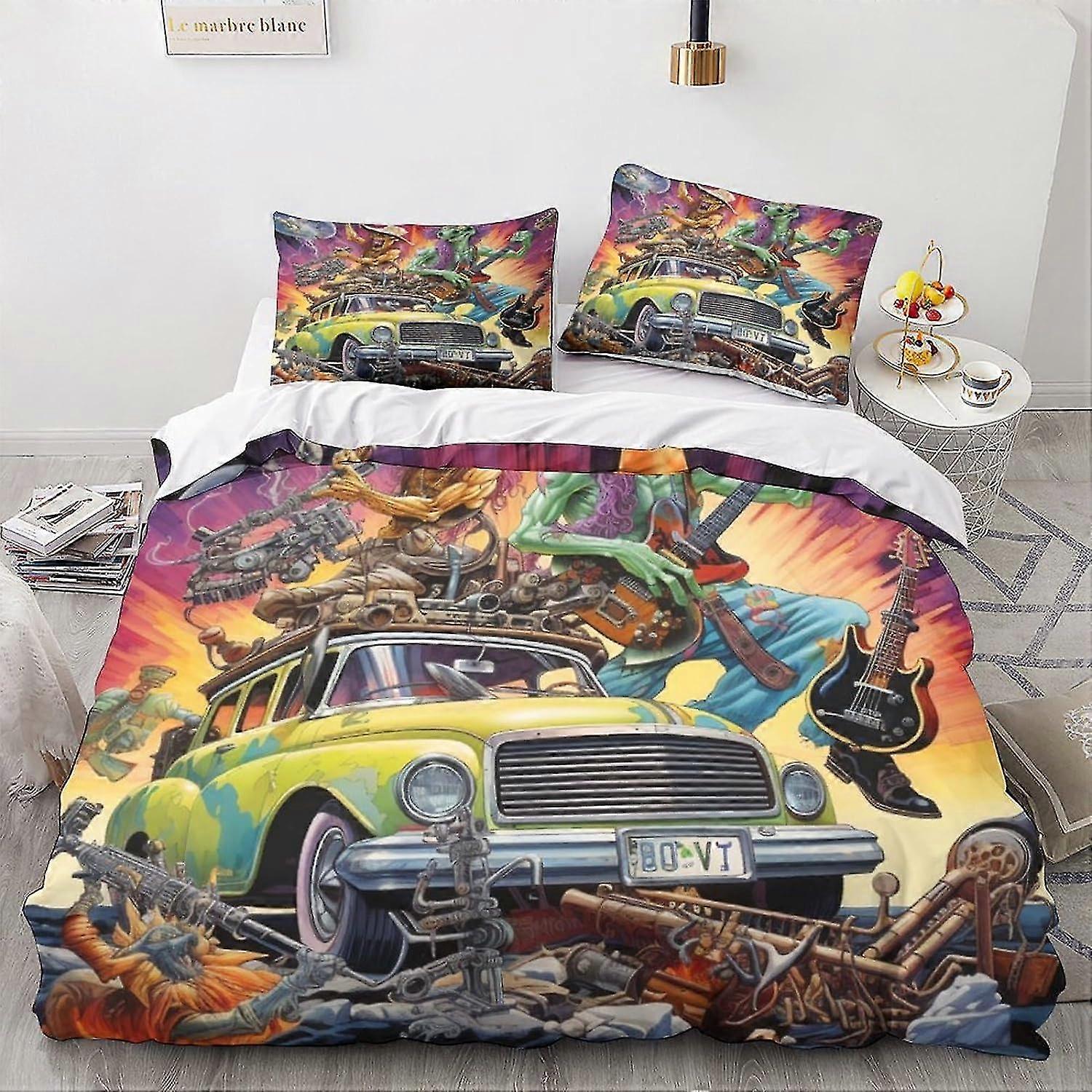 o4920 Lençóis Monstros 3D Conjuntos de Capa de Edredão de carro vintage, 100% Microfibra Dos Desenhos Animados Conjunto de Cama com Travesseiro Shams 3 PCS Cama de Casal Lençóis fVV492