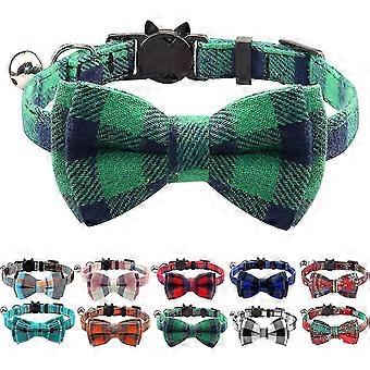 Bjxy Breakaway Cat Collar With Bow Tie And Bell, Cute Plaid Patterns, 1 Or 2 Pack Kitty Safety Collars