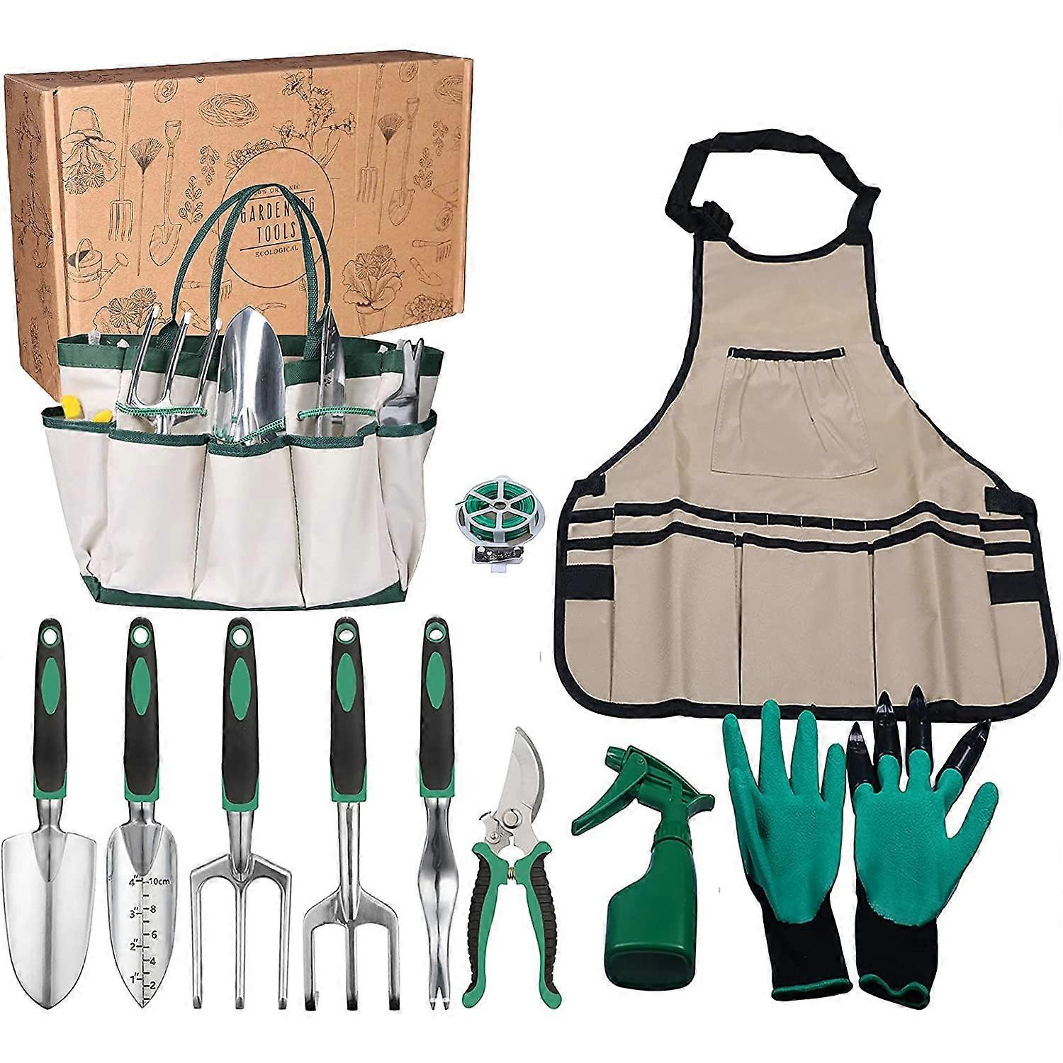 Garden Tool Set, 11-Piece Aluminum Gardening Tools with Trowel, Transplanter and Hand Rake, Comfortable Soft Non-Slip Ergonomic Handle