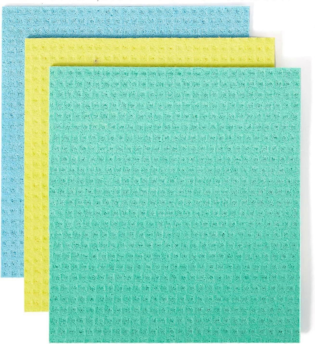 Full Circle Squeeze Cellulose Sponge Cloths, Green/Blue/Yellow, Set of 3