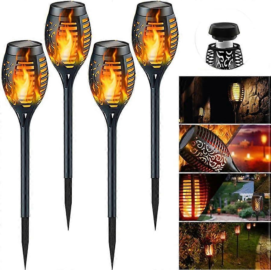 Solar Flame Lights, 12LEDs Solar Torch Lights with Flicking Flame, Waterproof Solar Landscape Pathway Lighting,4 Pack