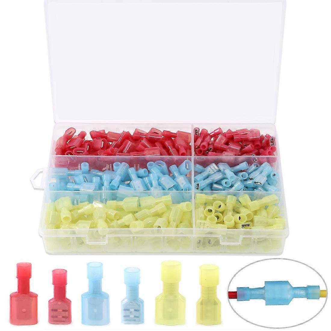 300Pcs Mixed Nylon Insulated Spade Female Male Wire Connectors Terminal Kit 10-22AWG